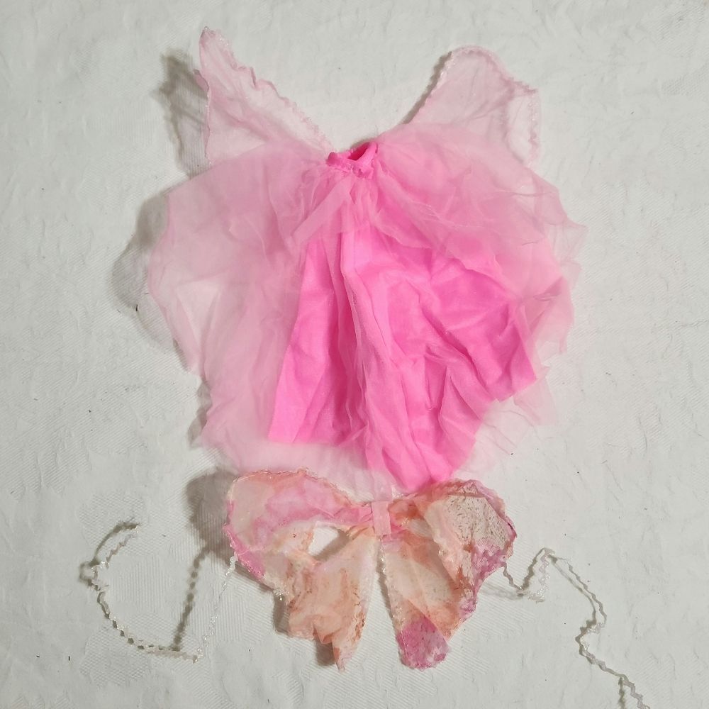 Vintage 1990 Costume Ball Barbie Pink Tulle Tutu Dress Wings Bow Lot Mattel 7123